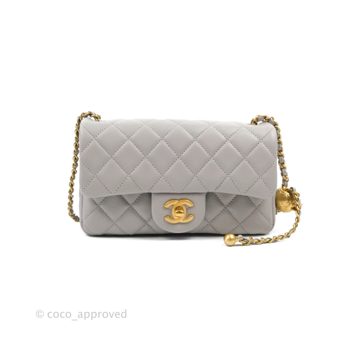 Chanel Light Grey Caviar Nano Micro Mini Classic Flap Clutch on Chain  ref.344178 - Joli Closet