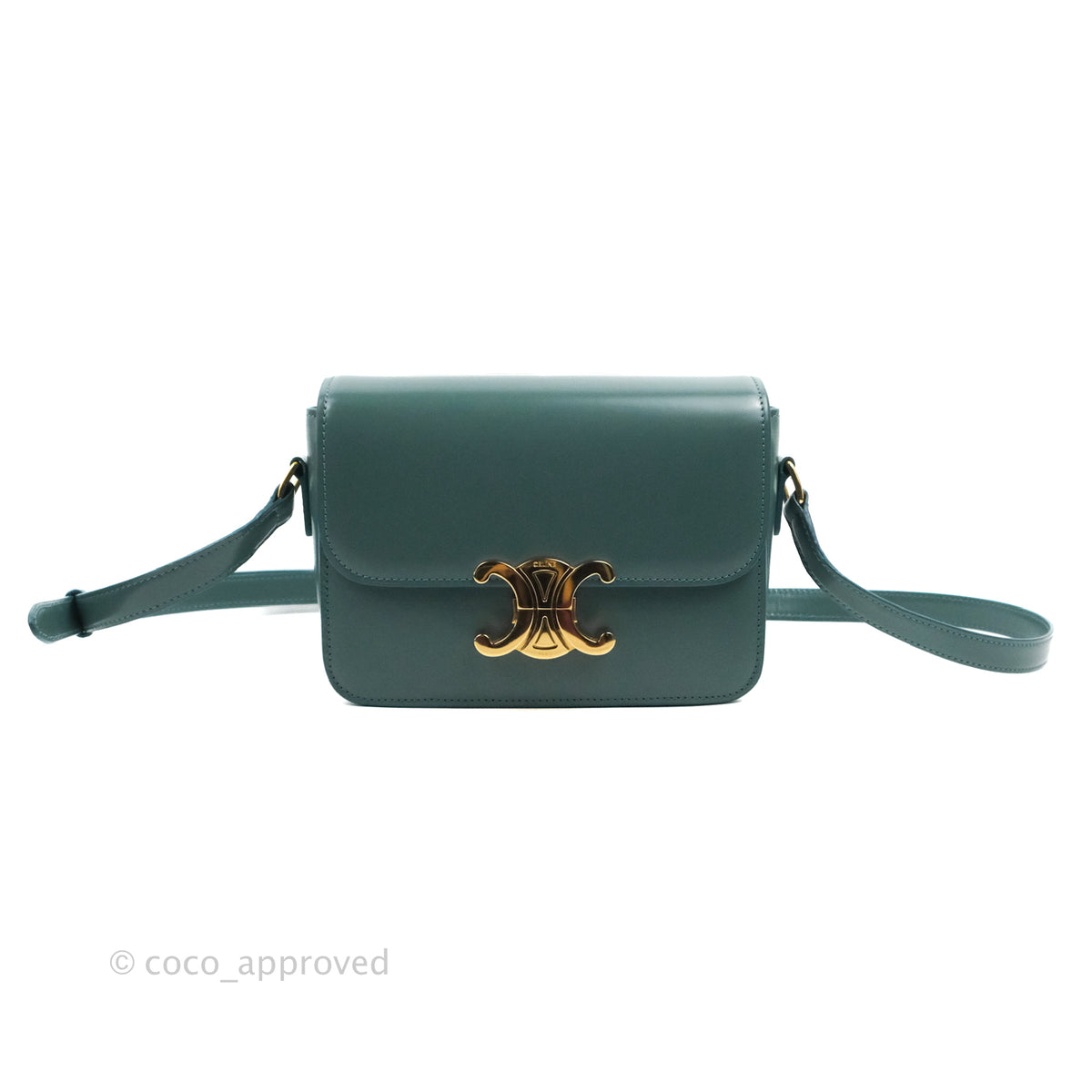 Celine Teen Triomphe Bag Shiny Calfskin Green Smoke Coco