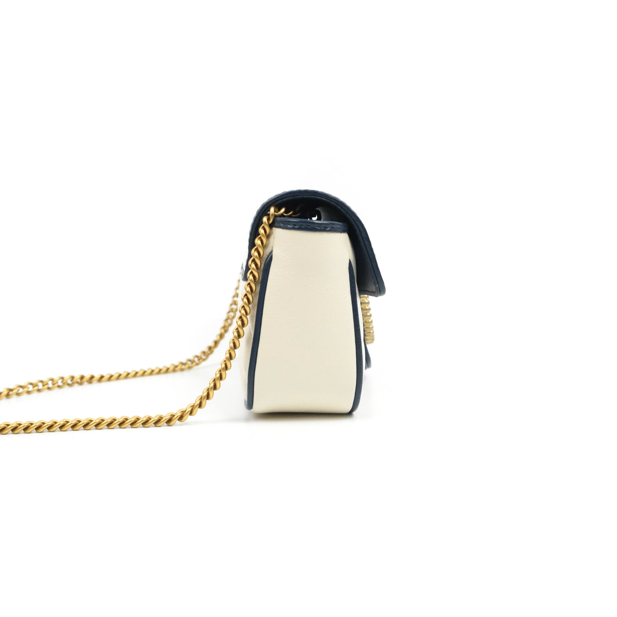 Gucci GG Marmont Matelassé Leather Super Mini Bag Navy White