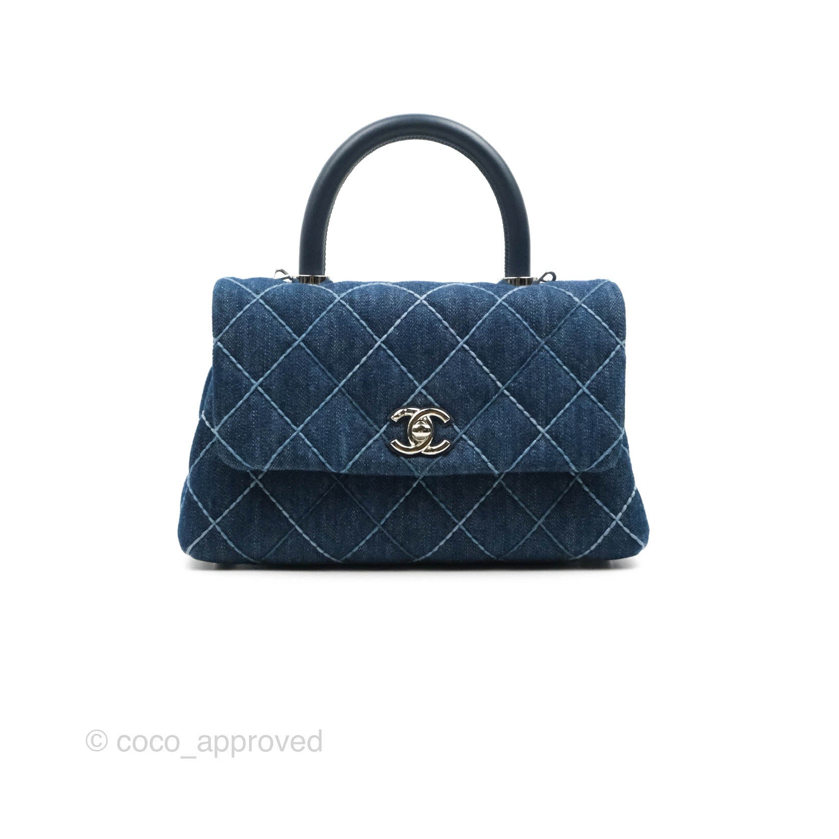 Chanel Small Quilted Coco Handle Denim Navy Lambskin Silver Hardware – Coco  Approved Studio