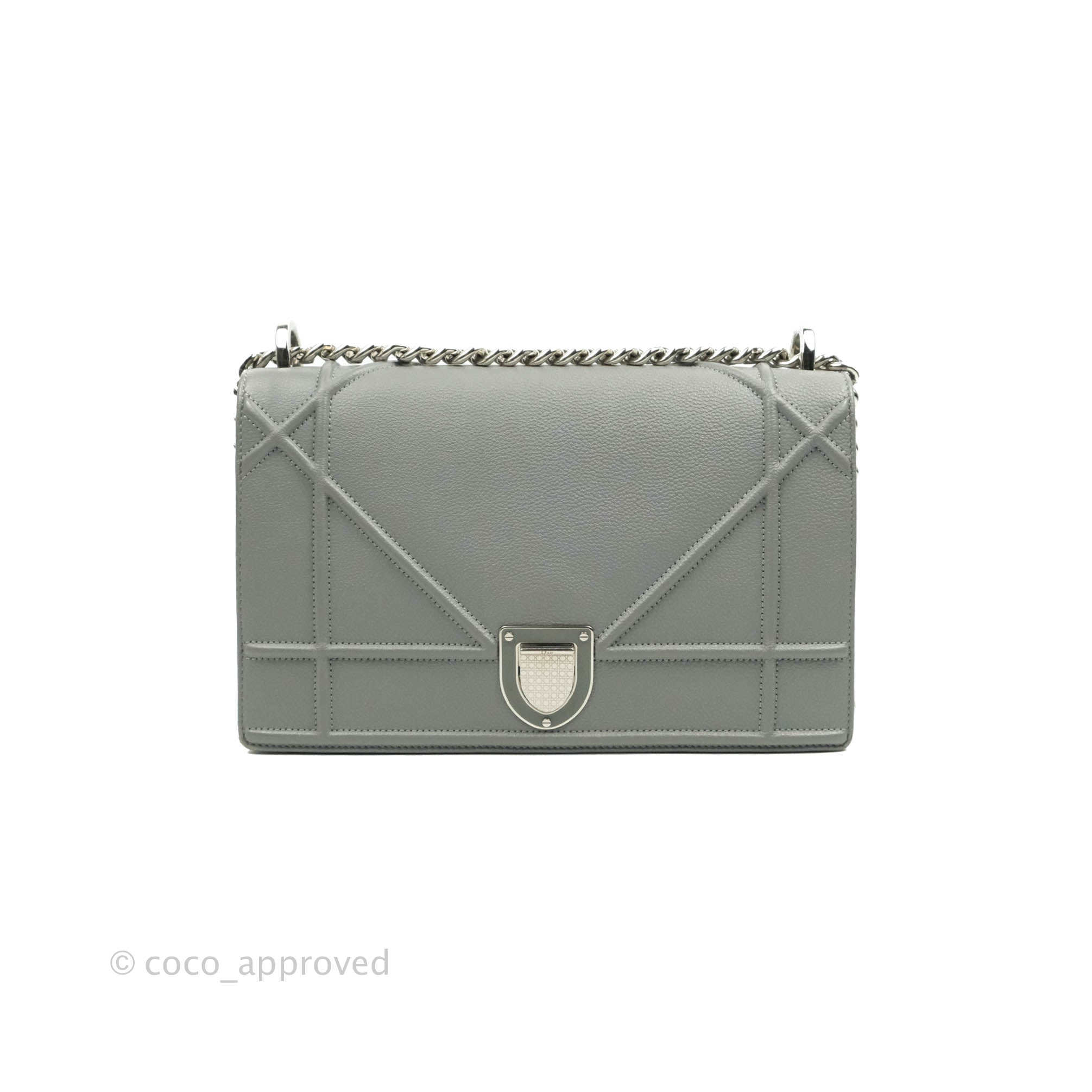 Christian Dior Diorama Flap Bag Cannage Embossed Calfskin Medium Silver  1769906
