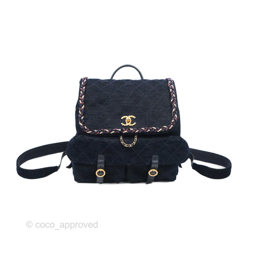 Chanel Navy Blue Quilted Velvet Wool Parisian Stroll Backpack Bag - Yoogi's  Closet
