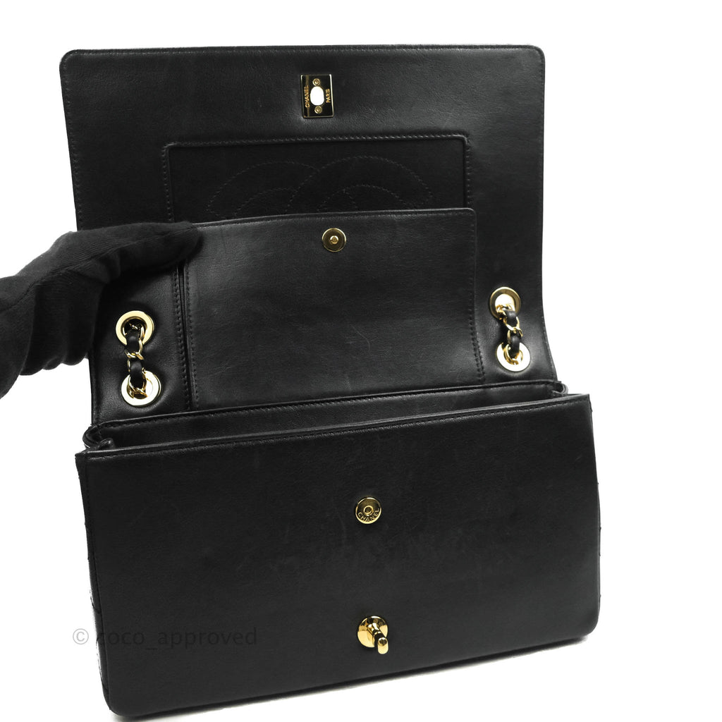 Chanel Mademoiselle Vintage Flap Bag Black Calfskin Gold Hardware
