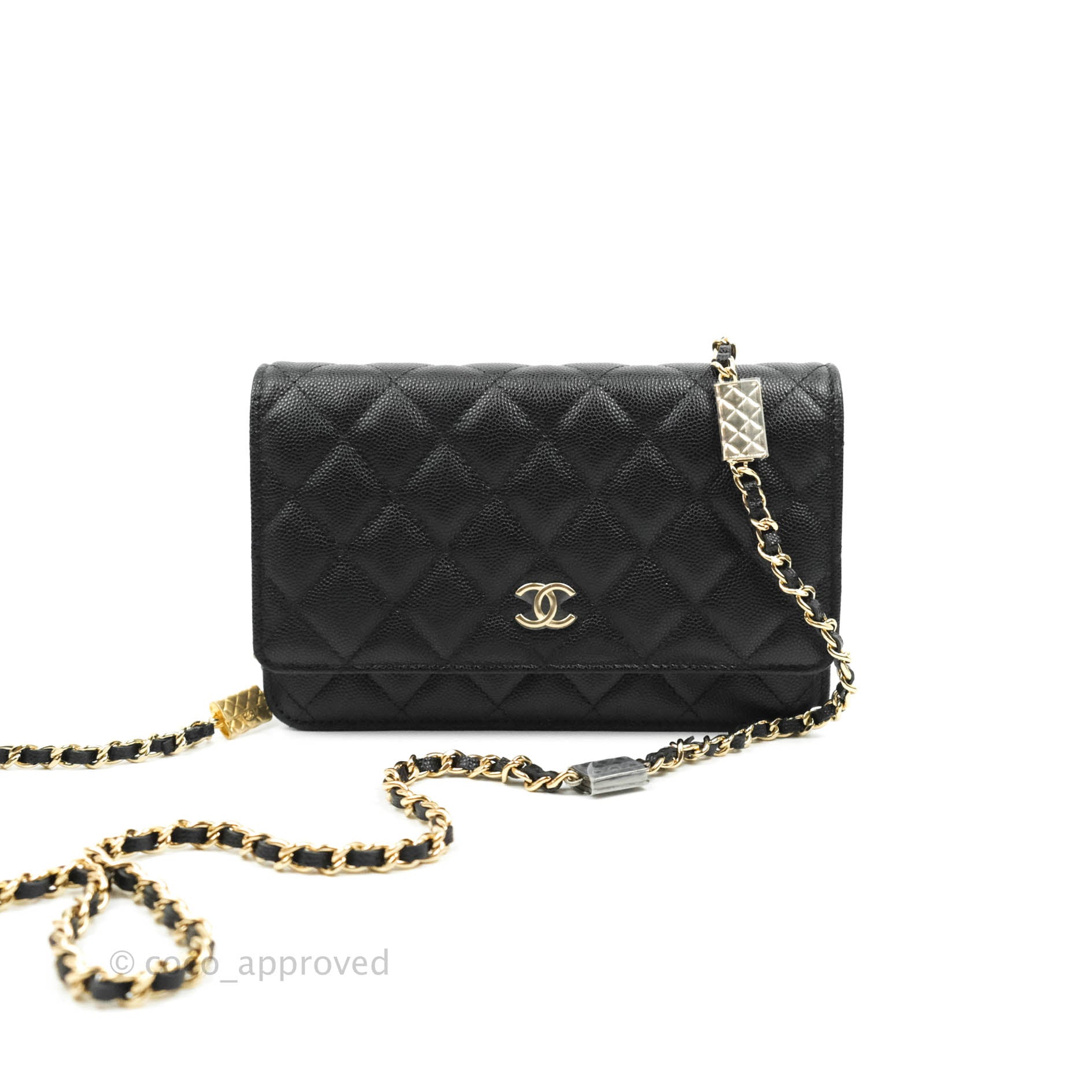 Chanel Quilted WOC Black Caviar Gold Hardware With Charms – Coco Approved  Studio