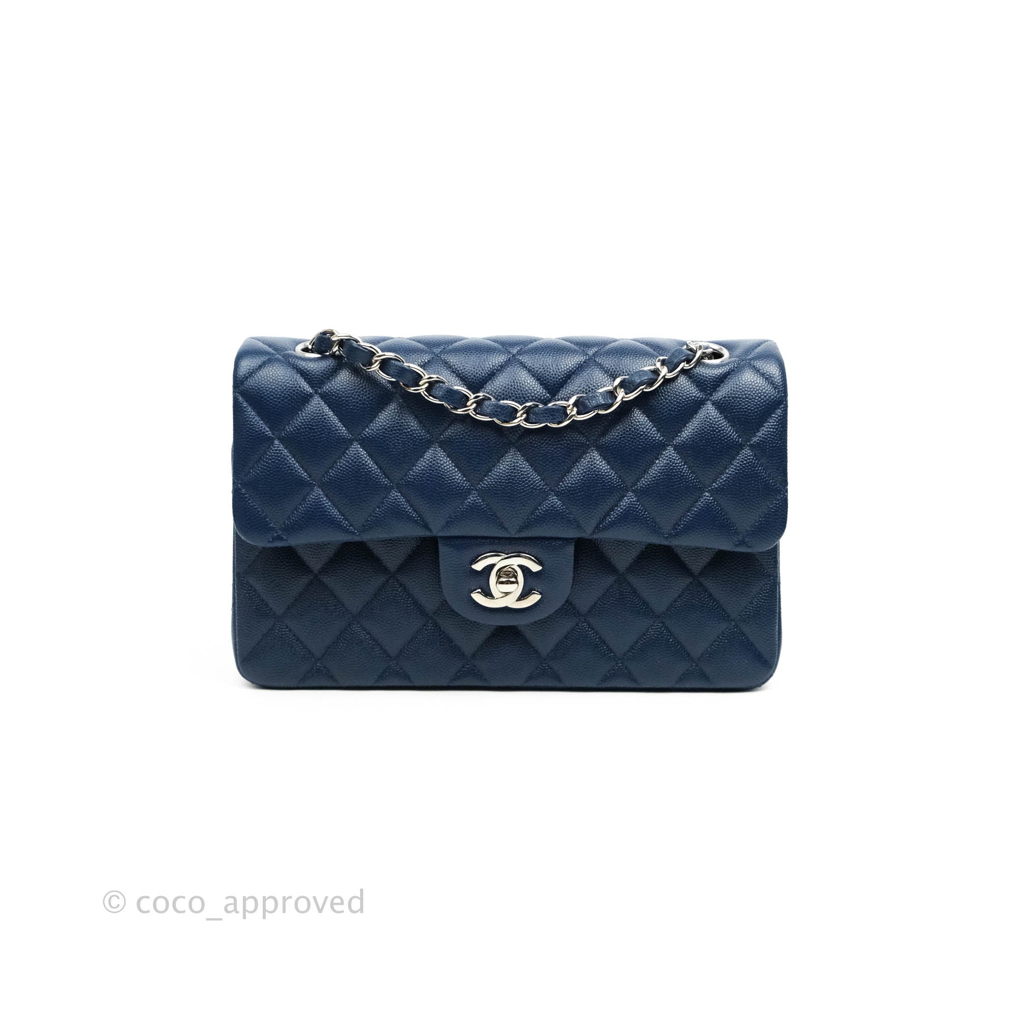 Chanel Classic Small S/M Flap Dark Blue Caviar Silver Hardware 17B