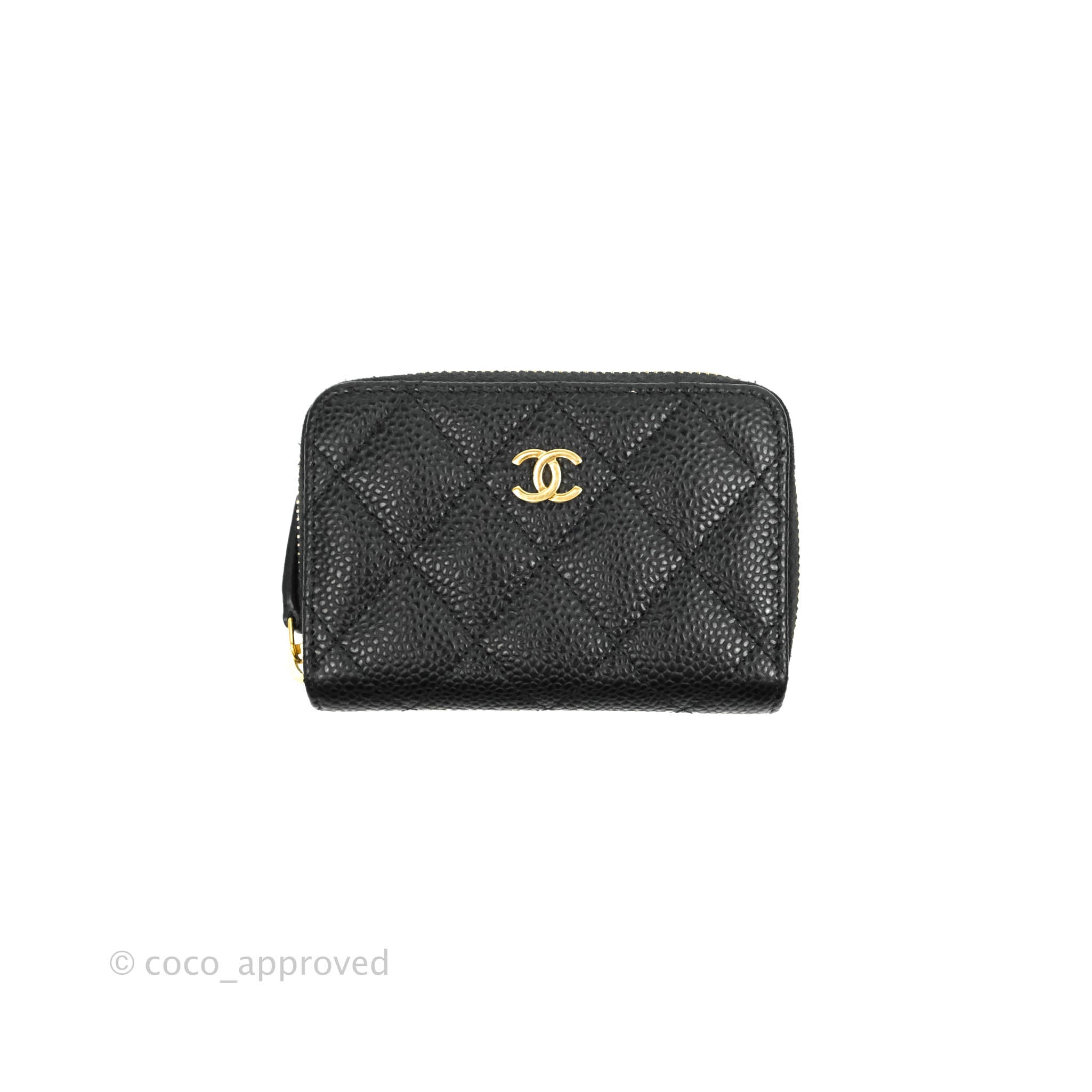 Chanel Zip Coin Purse Quilted Caviar Gold-tone Black