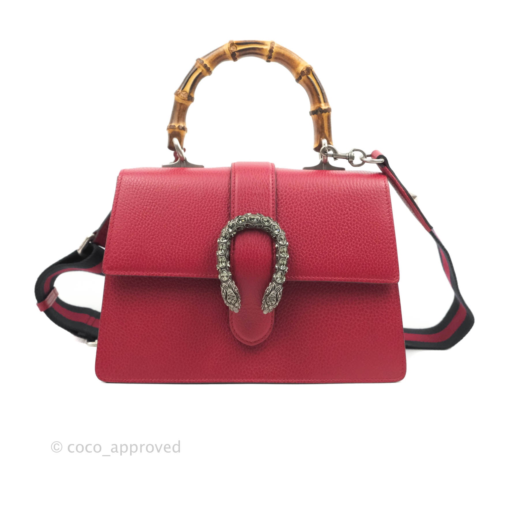 Gucci Medium Dionysus Red Leather Bamboo Top Handle Bag – Coco