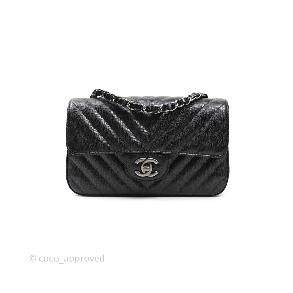 Chanel Chevron Mini Rectangular Flap Iridescent Black Caviar