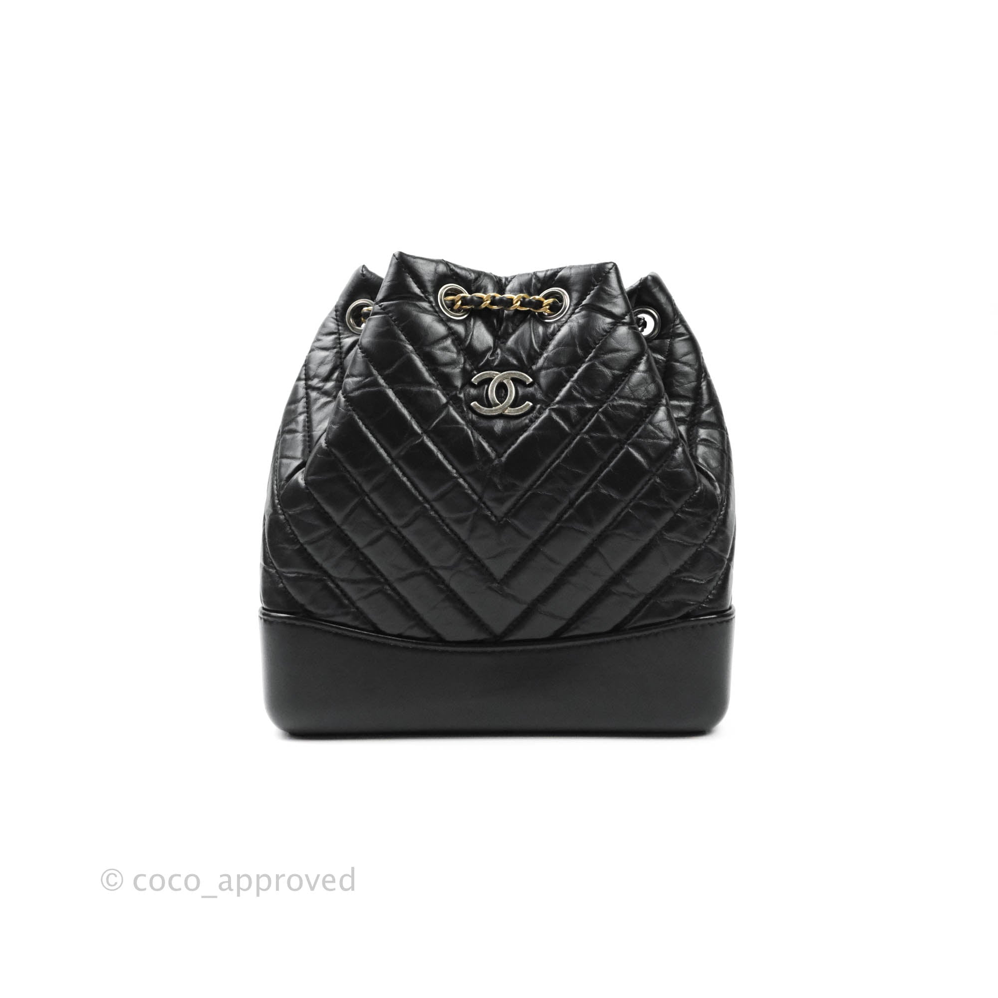 Chanel Small Chevron Gabrielle Backpack Black Aged Calfskin – Coco Approved Studio