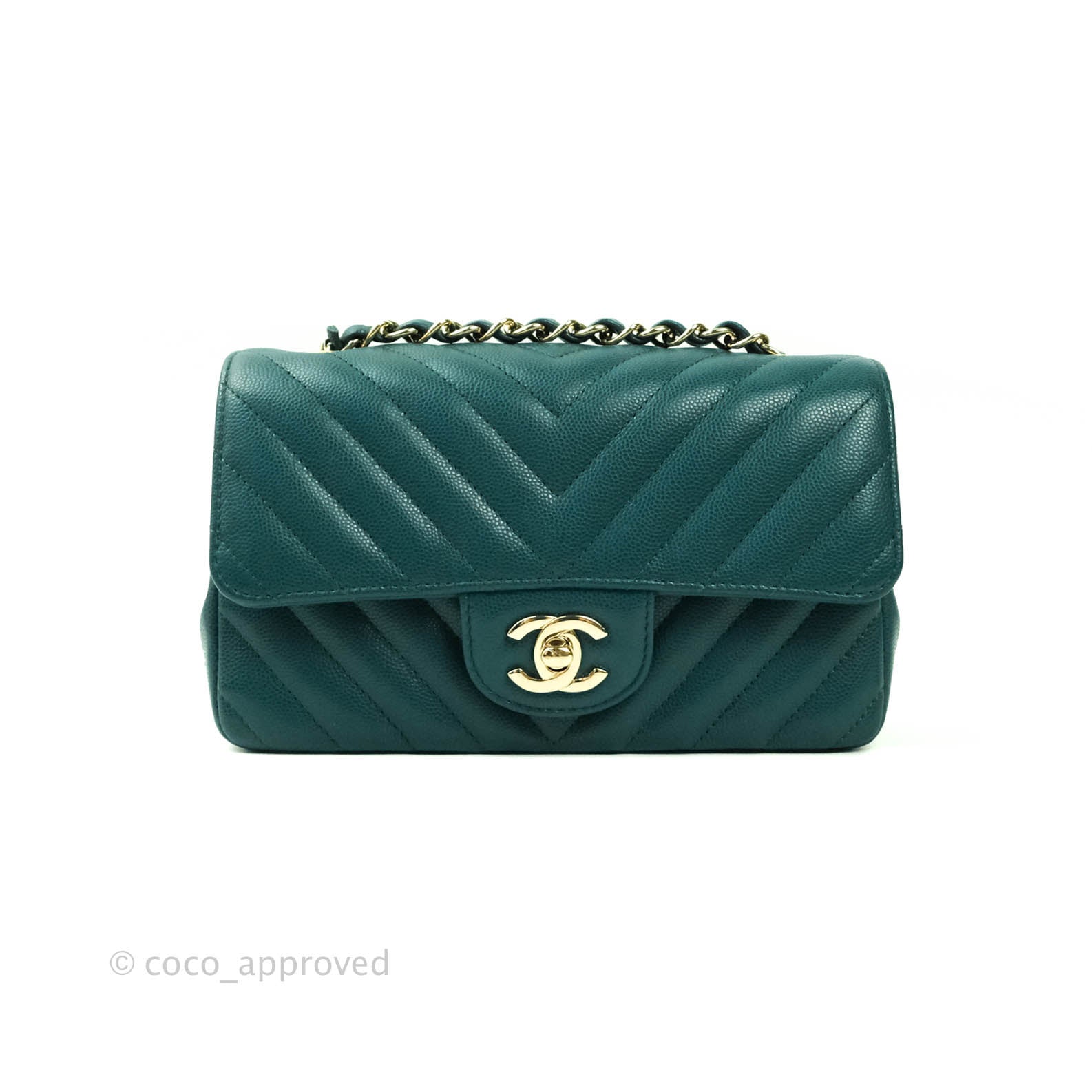 Chanel Mini Rectangular Caviar Flap Dark Green Gold – Coco Approved Studio