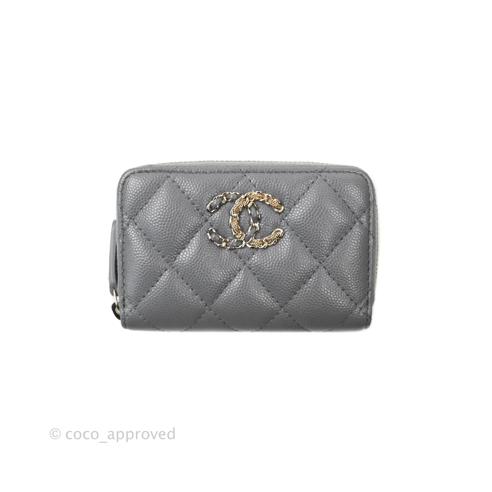 Chanel French New Wave Zipped Coin Purse Grey Caviar Gold Hardware