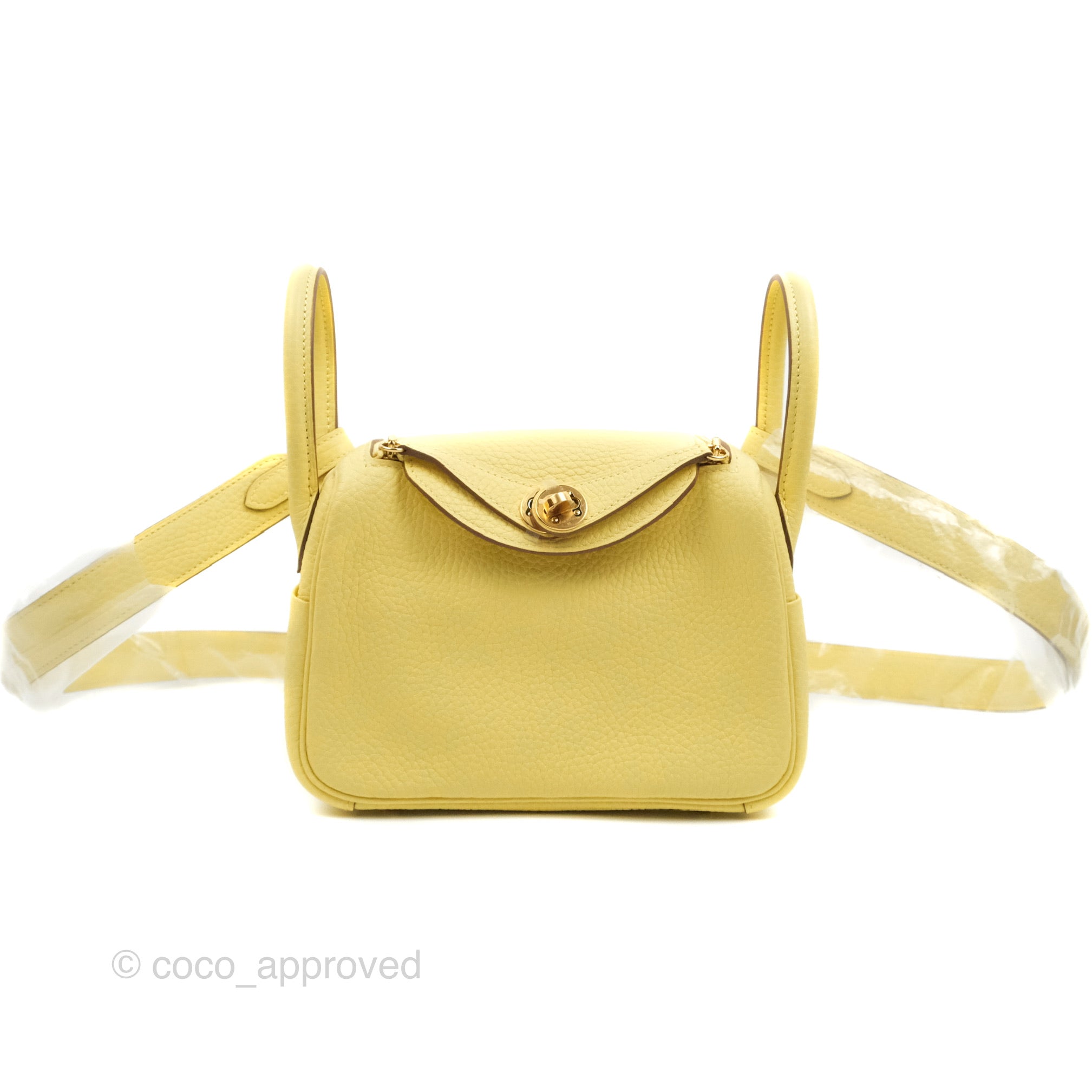 Hermes Jaune Poussin Yellow Clemence Mini Lindy Handbag Bag
