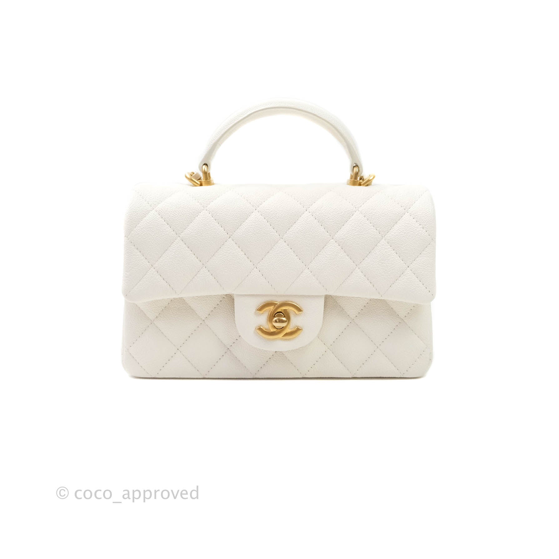 CHANEL, Bags, Chanel 2a Coco Top Handle White Caviar Small Wmicrochipped  Flap Bag