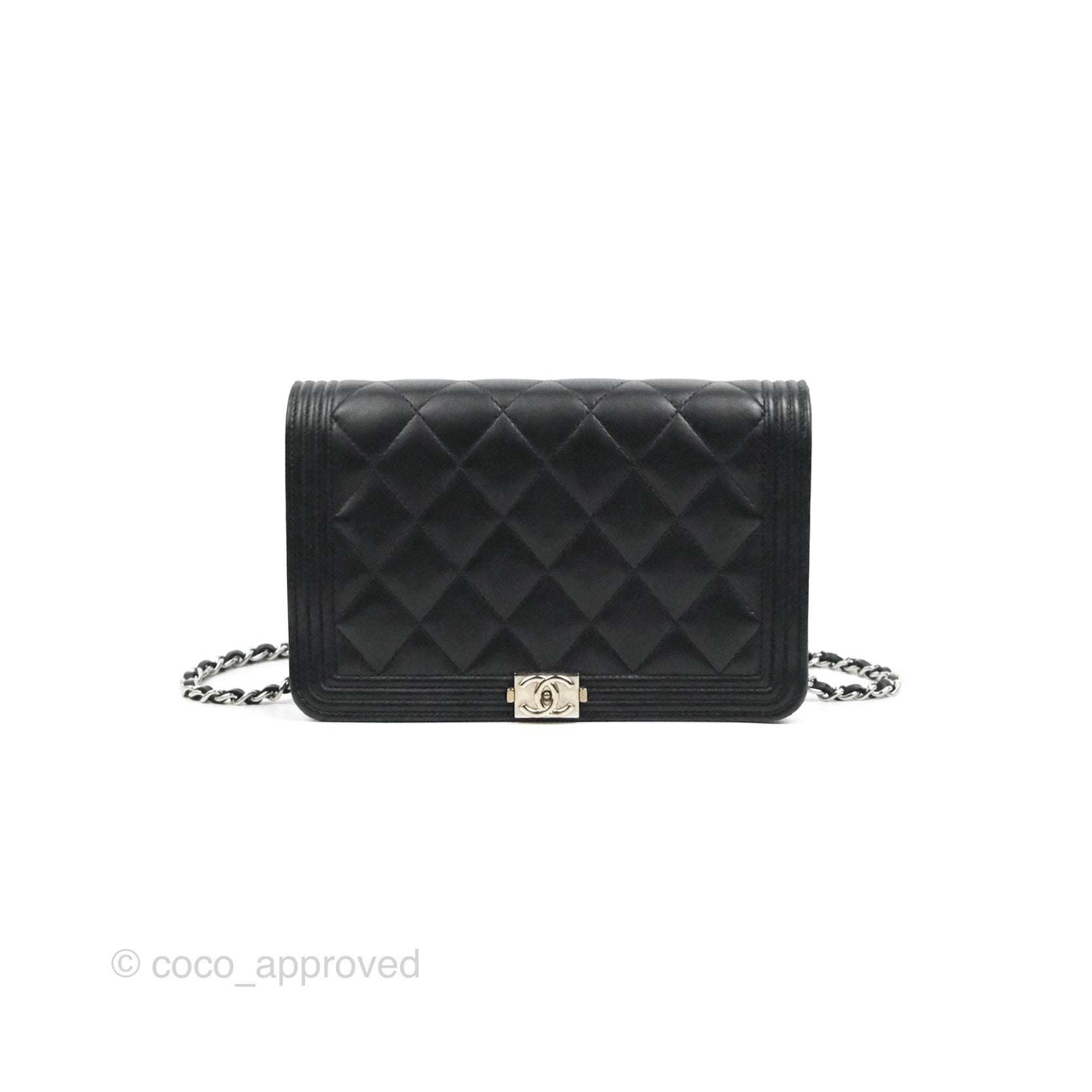 Chanel Boy Wallet On Chain Quilted Diamond Black in Caviar Leather