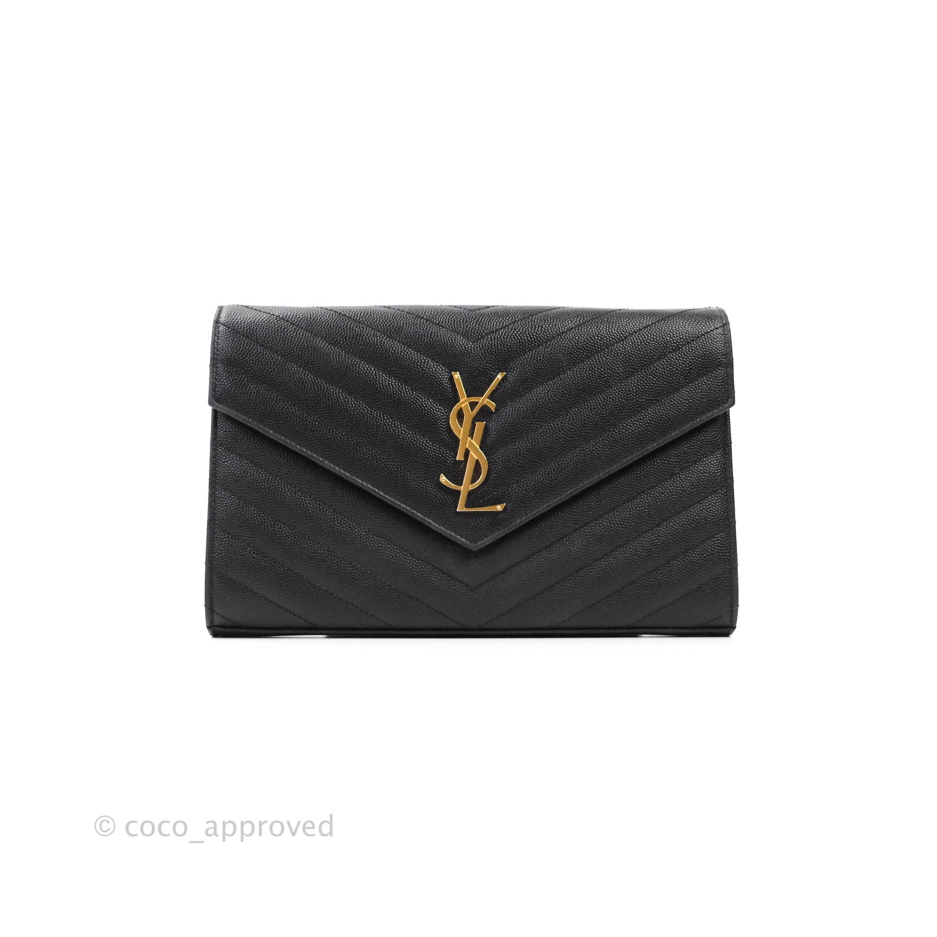 Saint Laurent Wallet on Chain Large in Black Grained Leather and Gold –  Coco Approved Studio