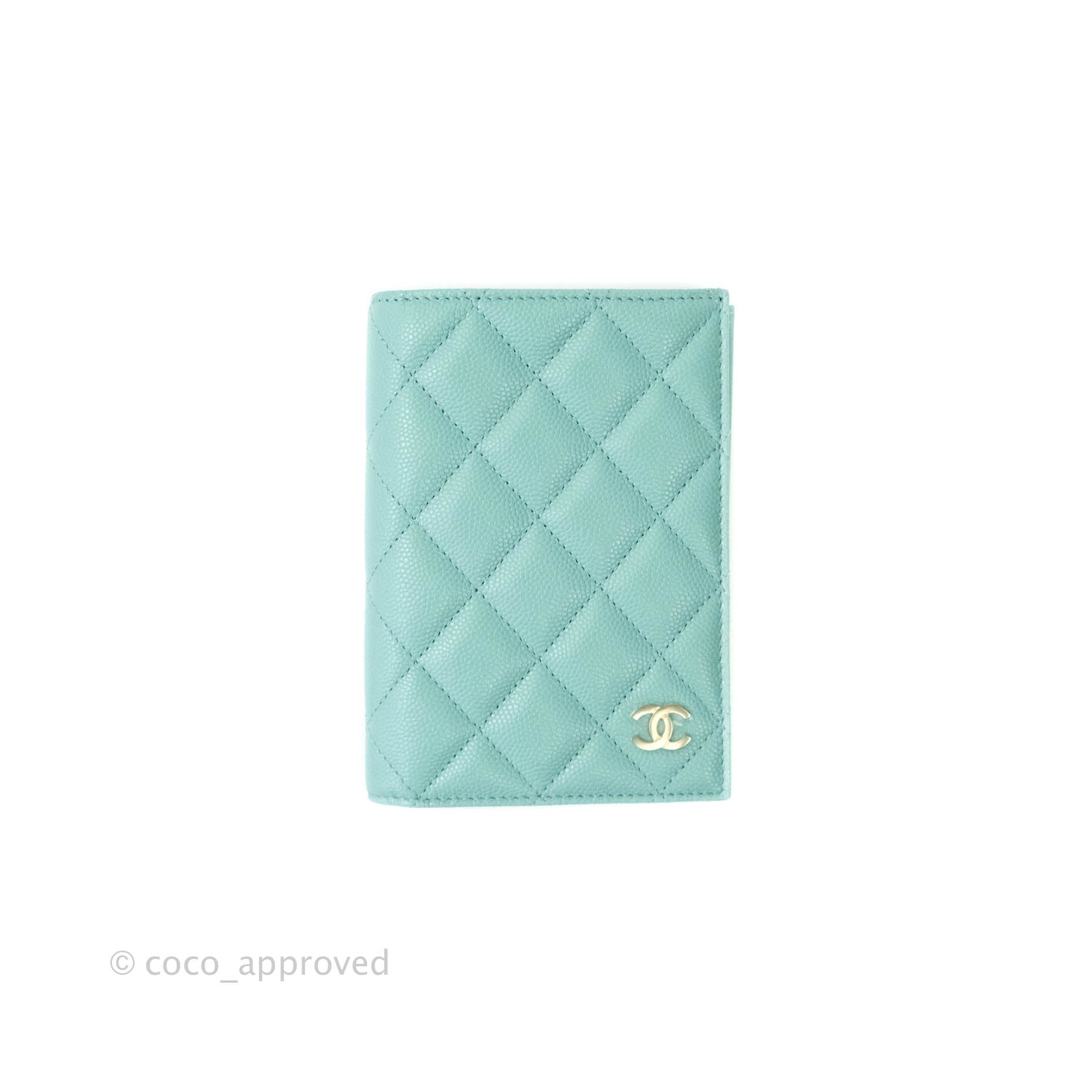 Chanel Quilted Caviar Mint Passport Holder Gold Hardware – Coco Approved  Studio