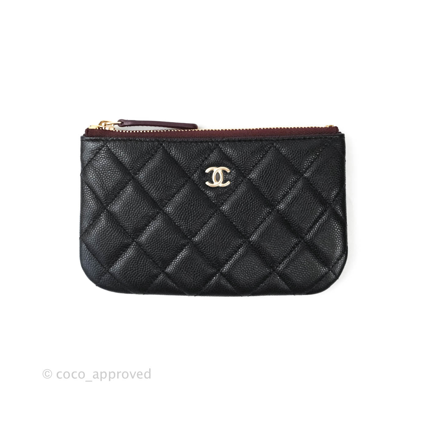 Chanel Black Caviar Leather Mini O Case Zip Pouch For Sale at