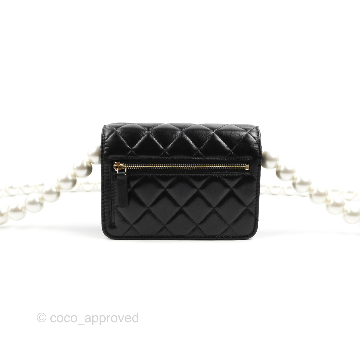 Chanel Quilted Large Pearl Mini Wallet On Chain WOC Black Calfskin Coco Approved Studio