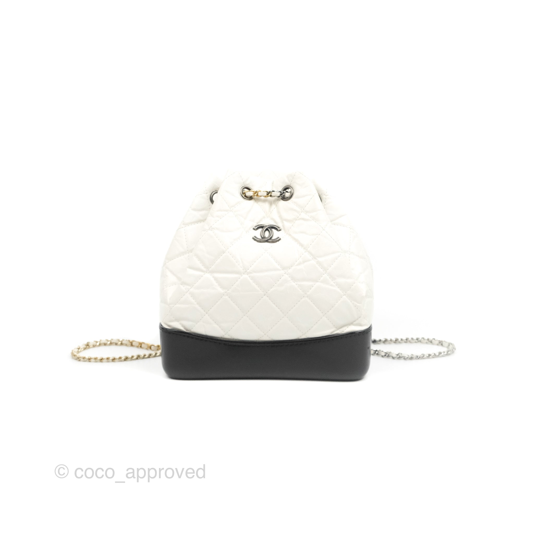 Chanel Black/White Quilted Leather Small Gabrielle Bucket Bag Chanel