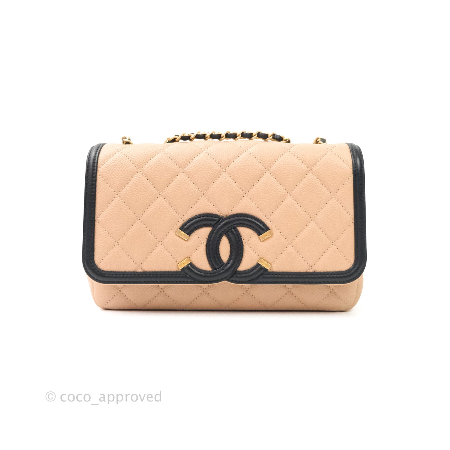 Chanel Quilted Small CC Filigree Flap Beige Black Caviar Coco Approved Studio