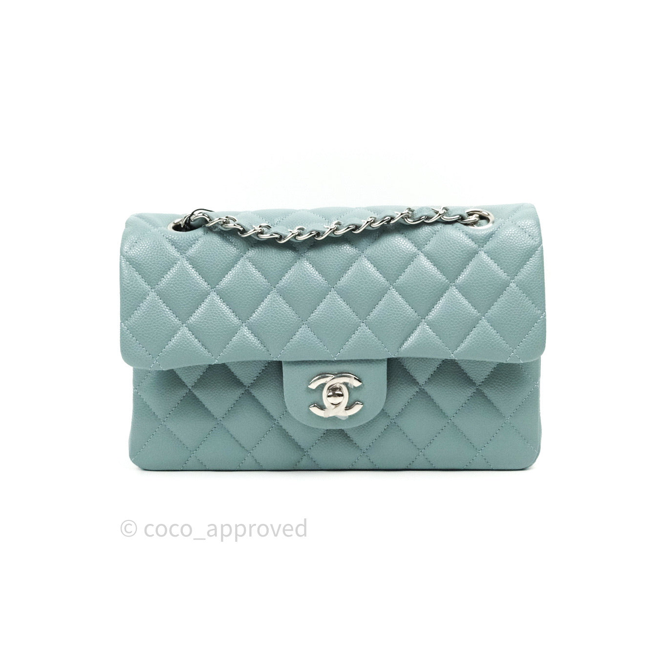 BN AUTHENTIC CHANEL CLASSIC SMALL DOUBLE FLAP IN LIGHT BLUE CAVIAR LEATHER  WITH SHINY GOLD HARDWARE – Mi Reyna Fashion Lover