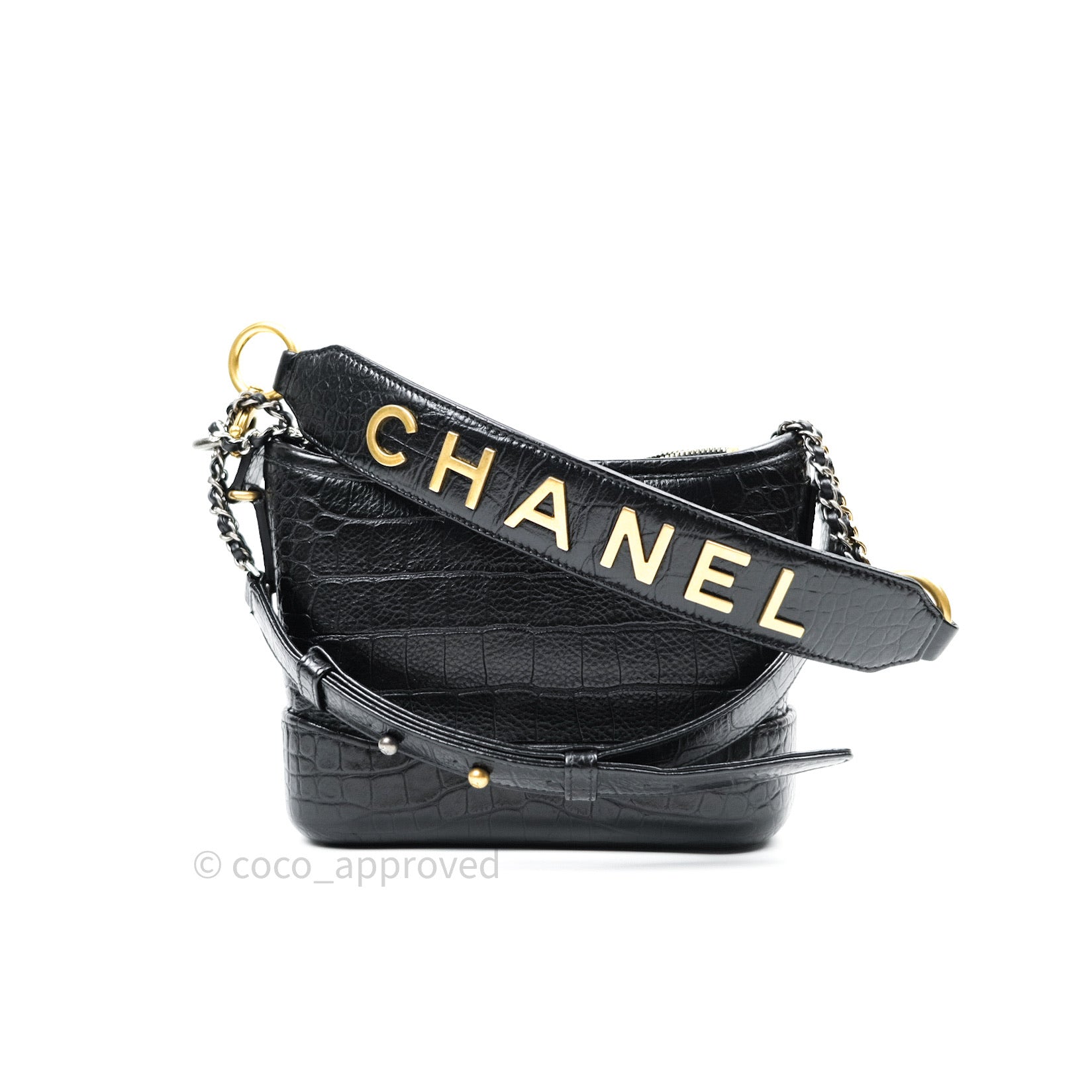 Chanel Large Gabrielle Hobo Crocodile Embossed Black Calfskin – Coco  Approved Studio