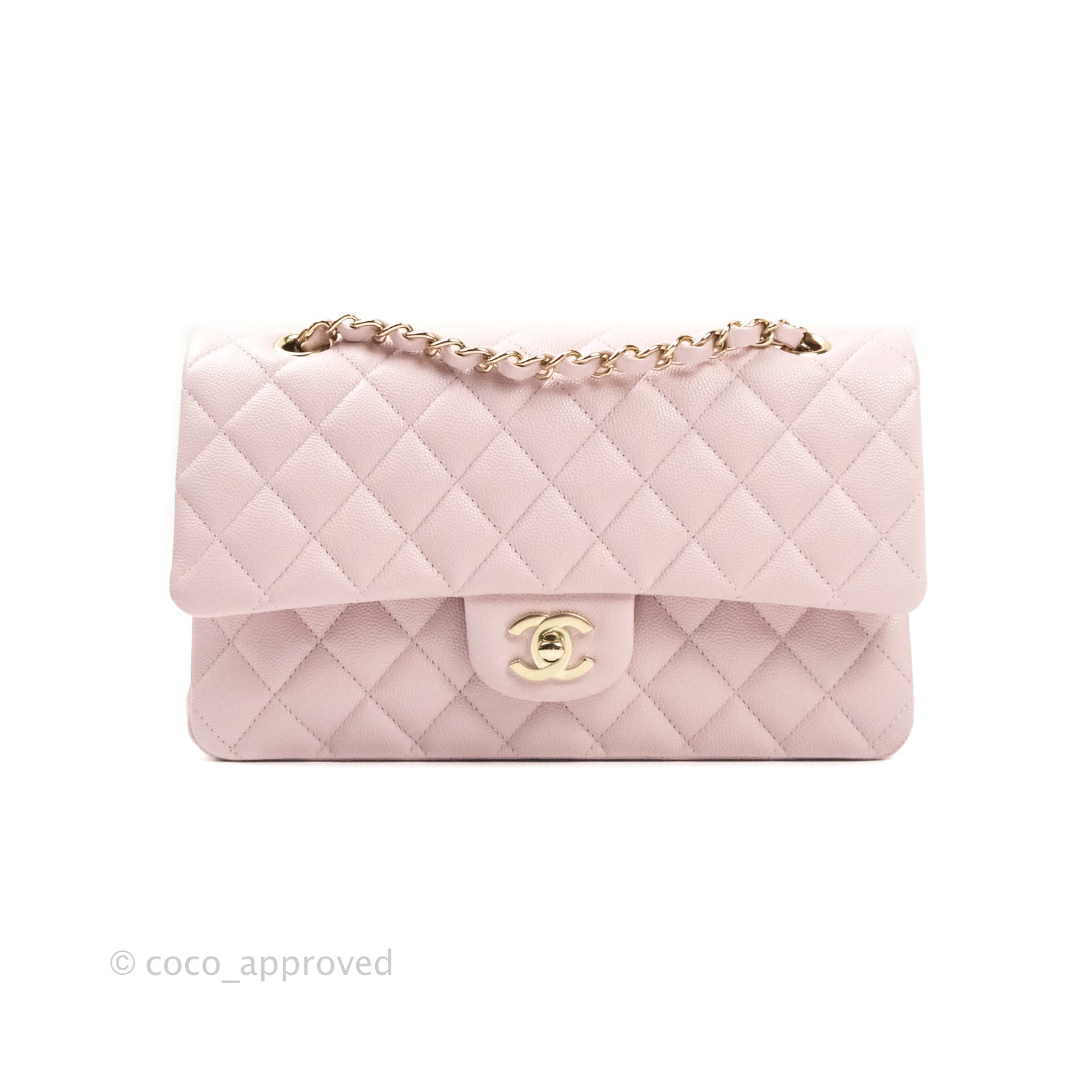 CHANEL 21S Rose Clair Lilac Pink Caviar Small Classic Flap Light
