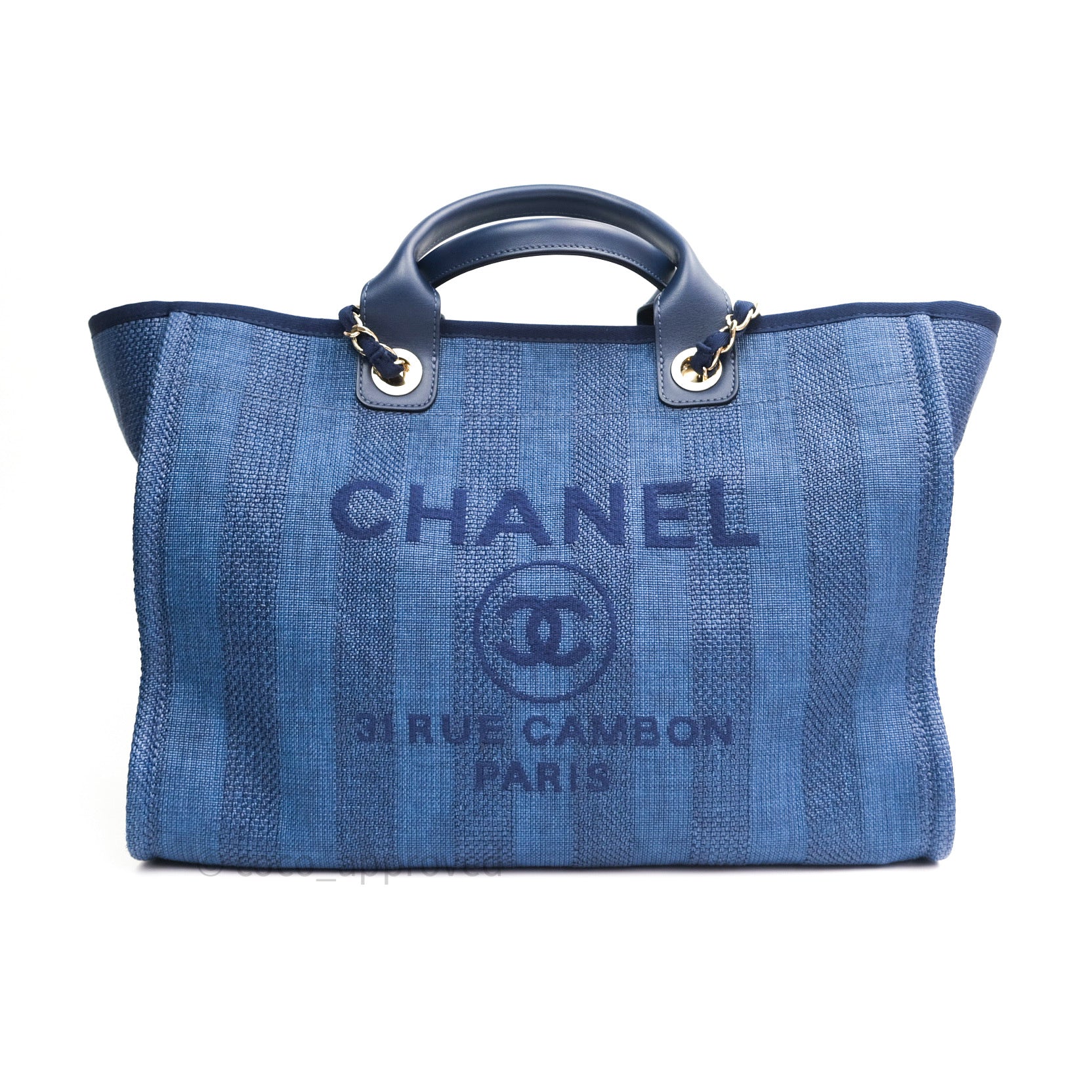 CHANEL Deauville line Tote Bag Canvas 2way Navy CC Auth bs3641