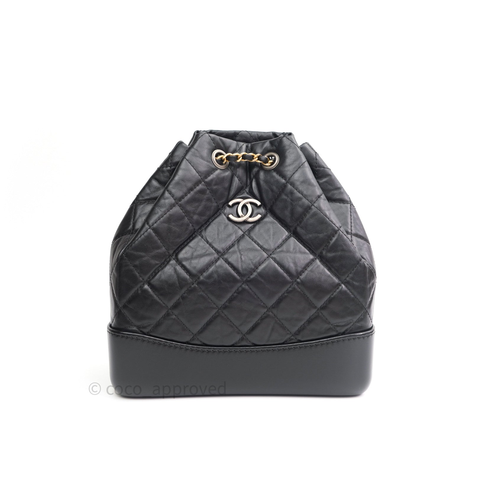 Chanel Black Aged Calfskin Leather Gabrielle Backpack with Mixed