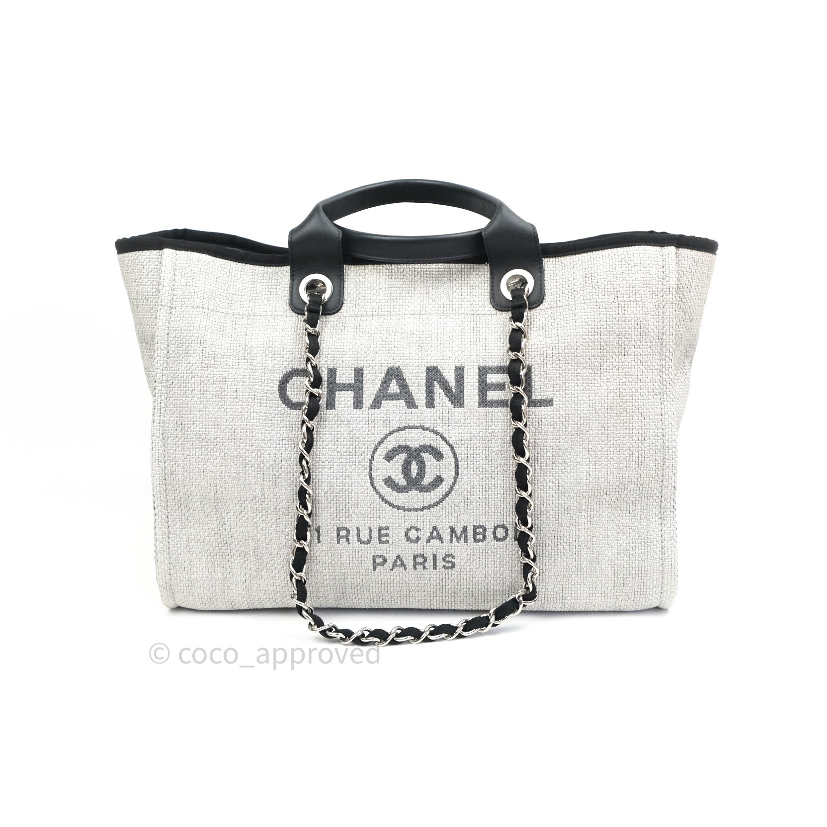 CHANEL, Bags, Auth Chanel Deauville Tote Grey Large Shopping Bag 222 22c