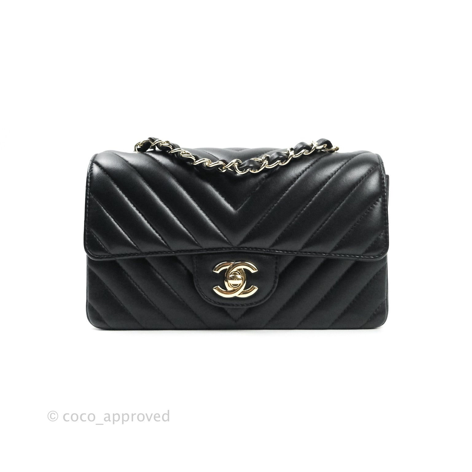 Chanel Lambskin Chevron Mini Rectangular Flap Black Gold Hardware – Coco  Approved Studio