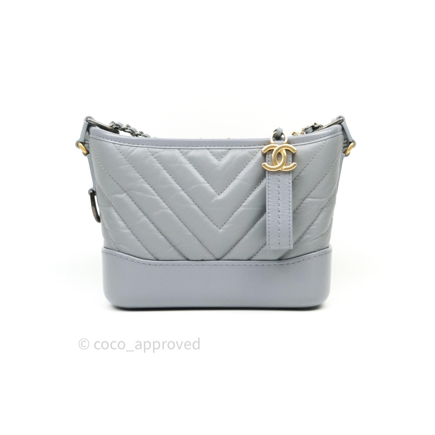 Chanel Quilted Small Gabrielle Hobo Grey Calfskin Mixed Hardware