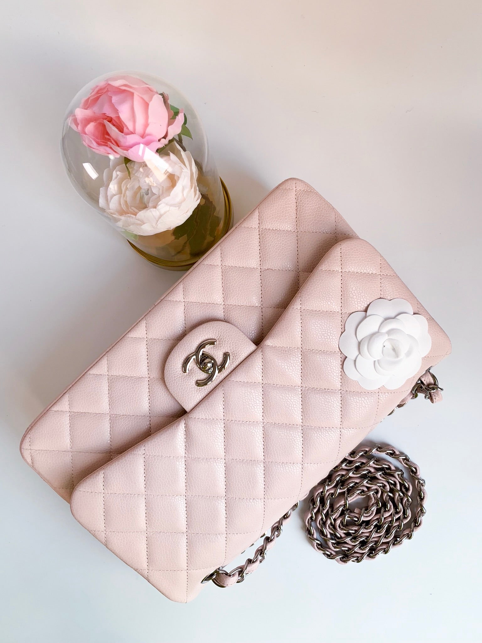 🦄SO PRETTY! 22C Chanel Sakura Pink Full Size Flap Wallet Grained Caviar  GHW🦄