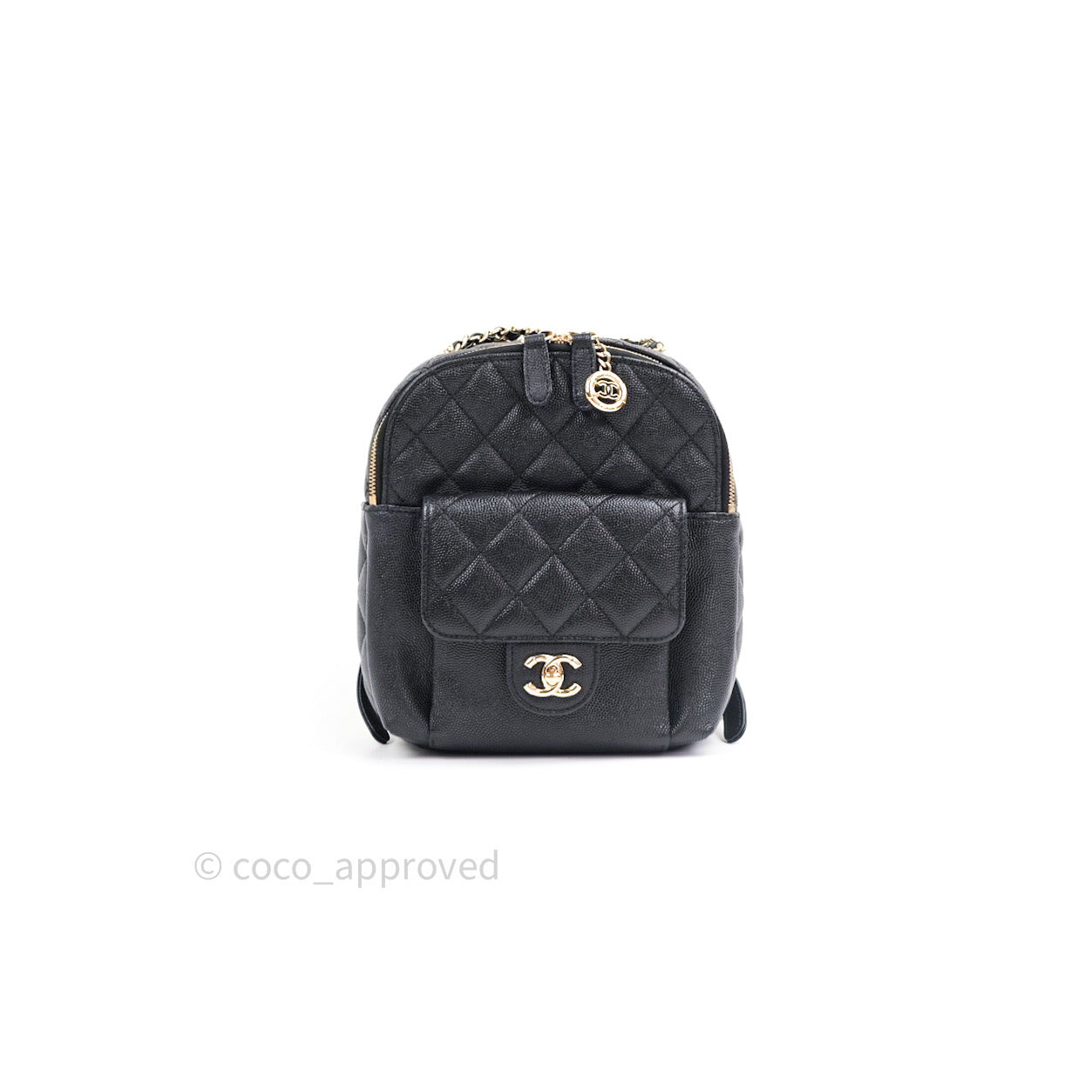 Chanel Quilted Small CC Day Backpack Black Caviar Light Gold Hardware