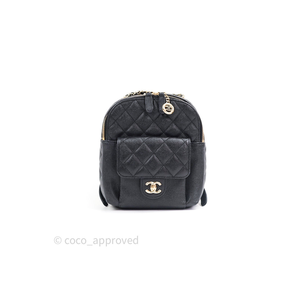 Chanel Quilted Small CC Day Backpack Black Caviar Light Gold Hardware