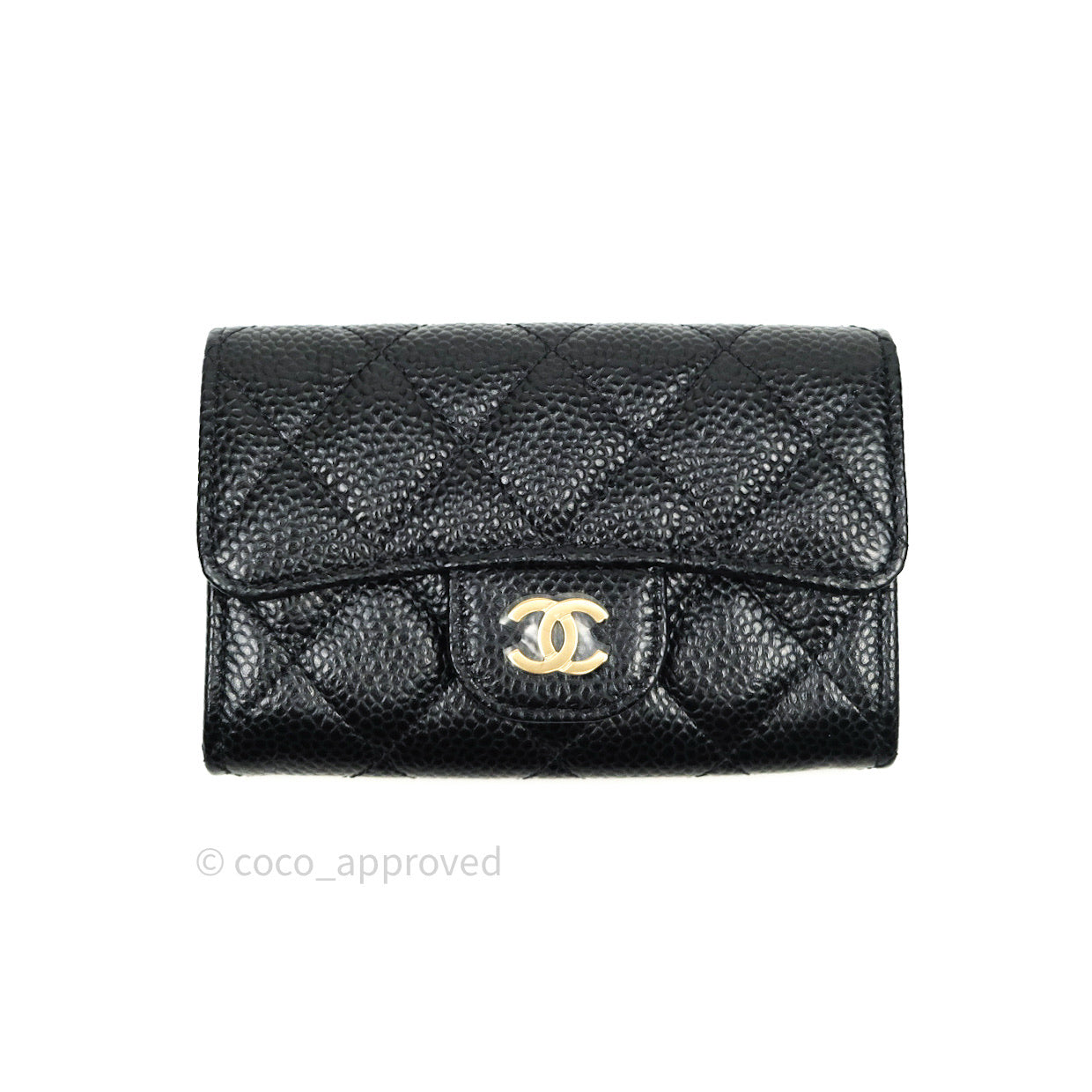 CHANEL Caviar Quilted Flap Zip Card Holder Black 1220979