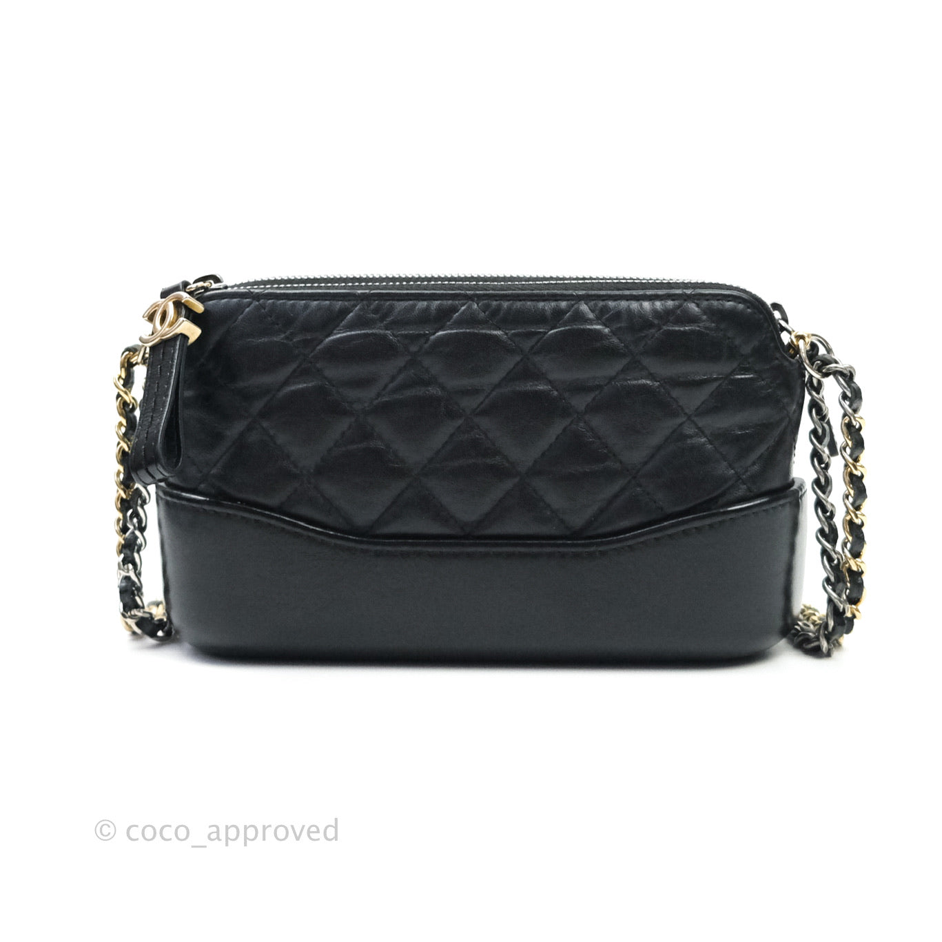 2018 Chanel Black Quilted Aged Calfskin Leather Gabrielle Clutch-with-Chain  CWC
