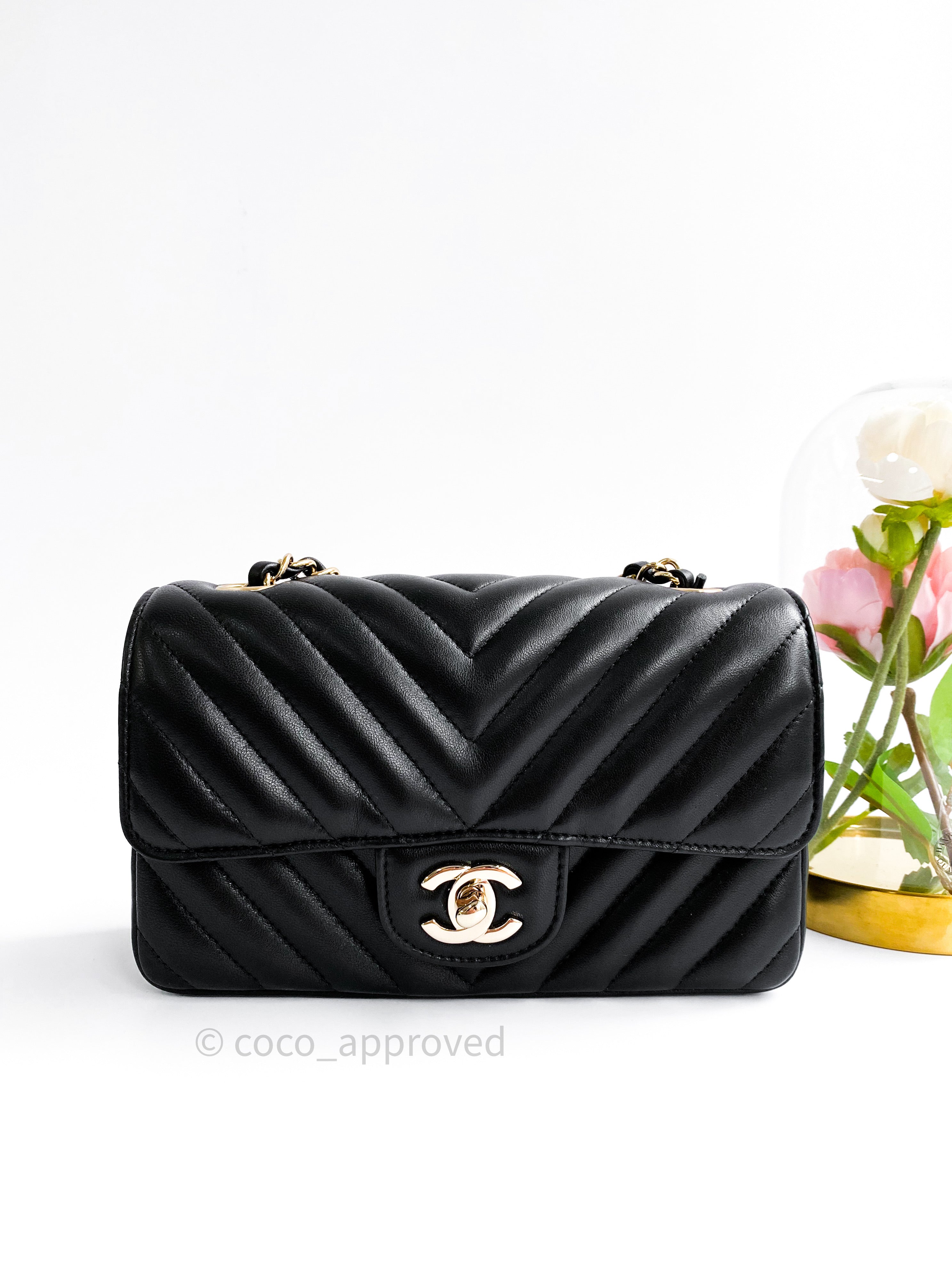 Chanel Lambskin Chevron Mini Rectangular Flap Black Gold Hardware – Approved Studio