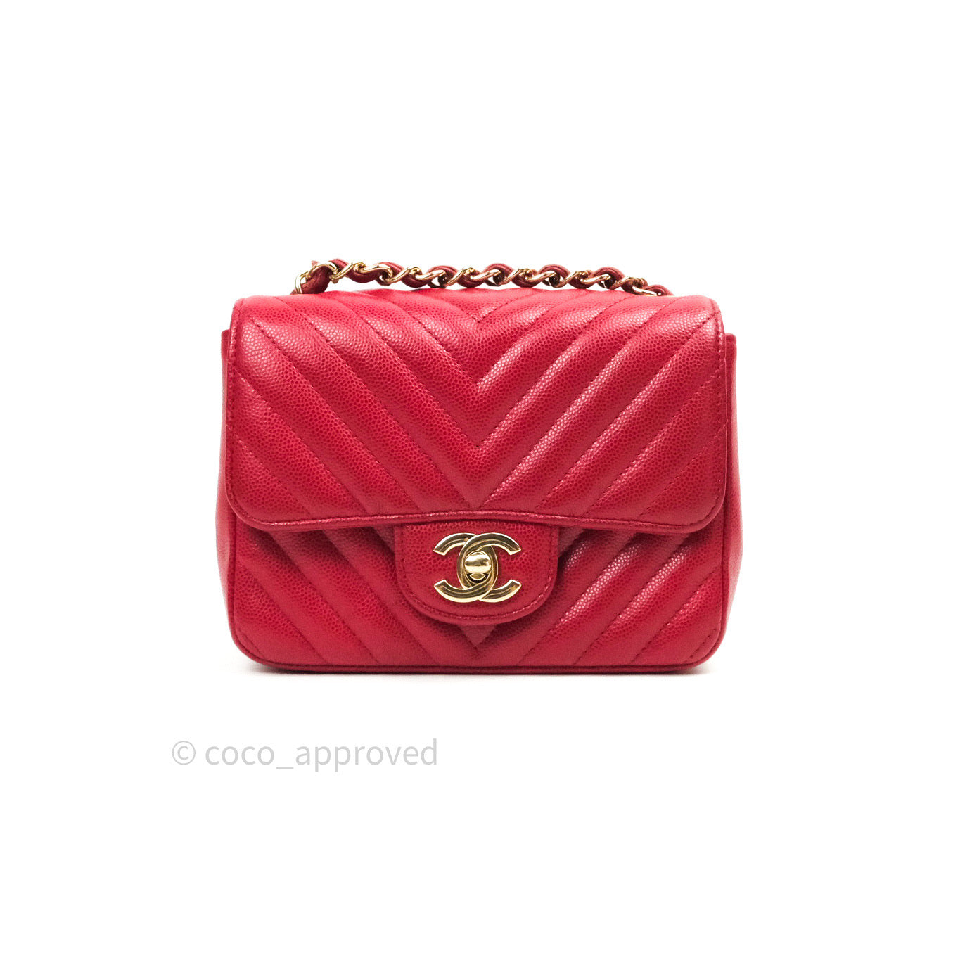 Chanel Red Caviar Chevron Mini Square Classic Flap SHW – Votre Luxe