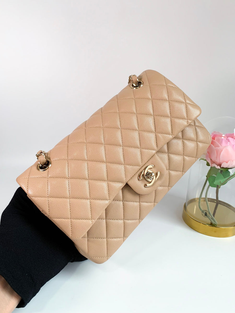 Chanel Caviar Quilted M/L Double Flap Beige Light Gold Hardware 19B – Coco  Approved Studio