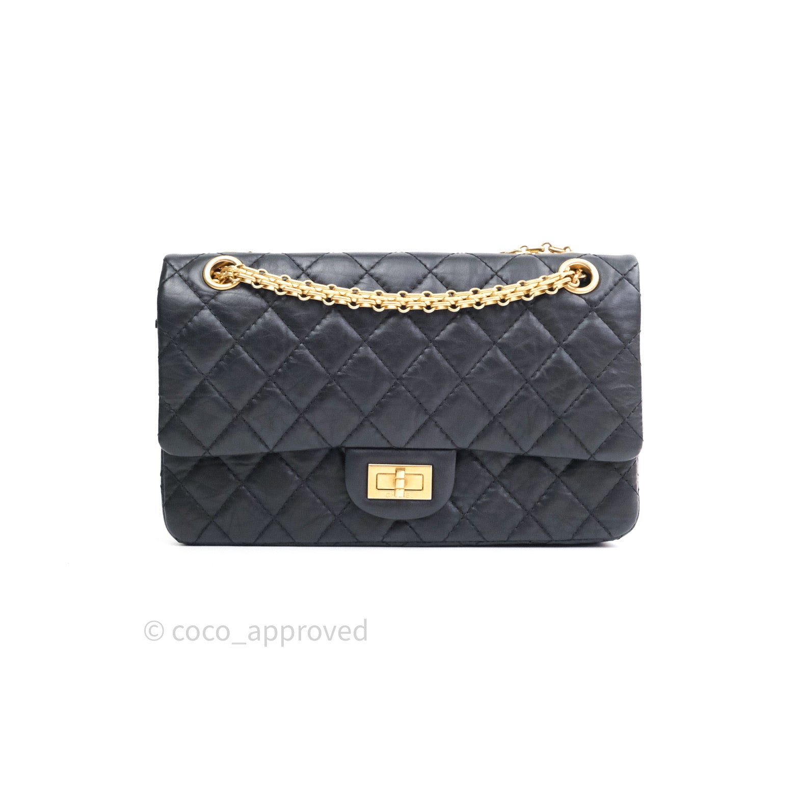 Chanel Aged Calfskin Quilted 2.55 Reissue 225 Flap Navy Gold Hardware –  Coco Approved Studio