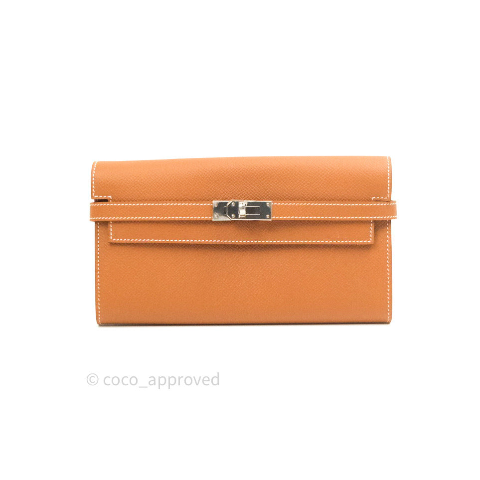 Hermès Gold Evercolor Kelly-To-Go Wallet Palladium Hardware, 2020 (Very Good), Brown Womens Handbag
