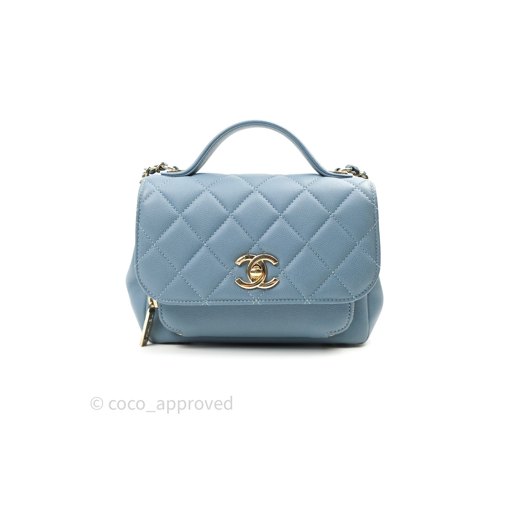 Chanel Caviar Quilted Small Business Affinity Flap Blue Light Gold