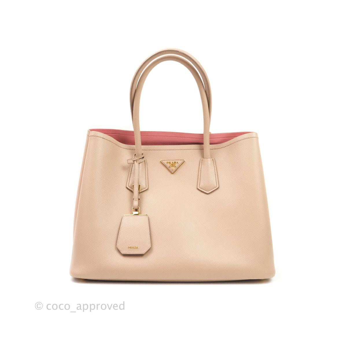 Prada Large Saffiano Cuir Double Prada Bag in Cameo/Rose Gold Hardware –  Coco Approved Studio