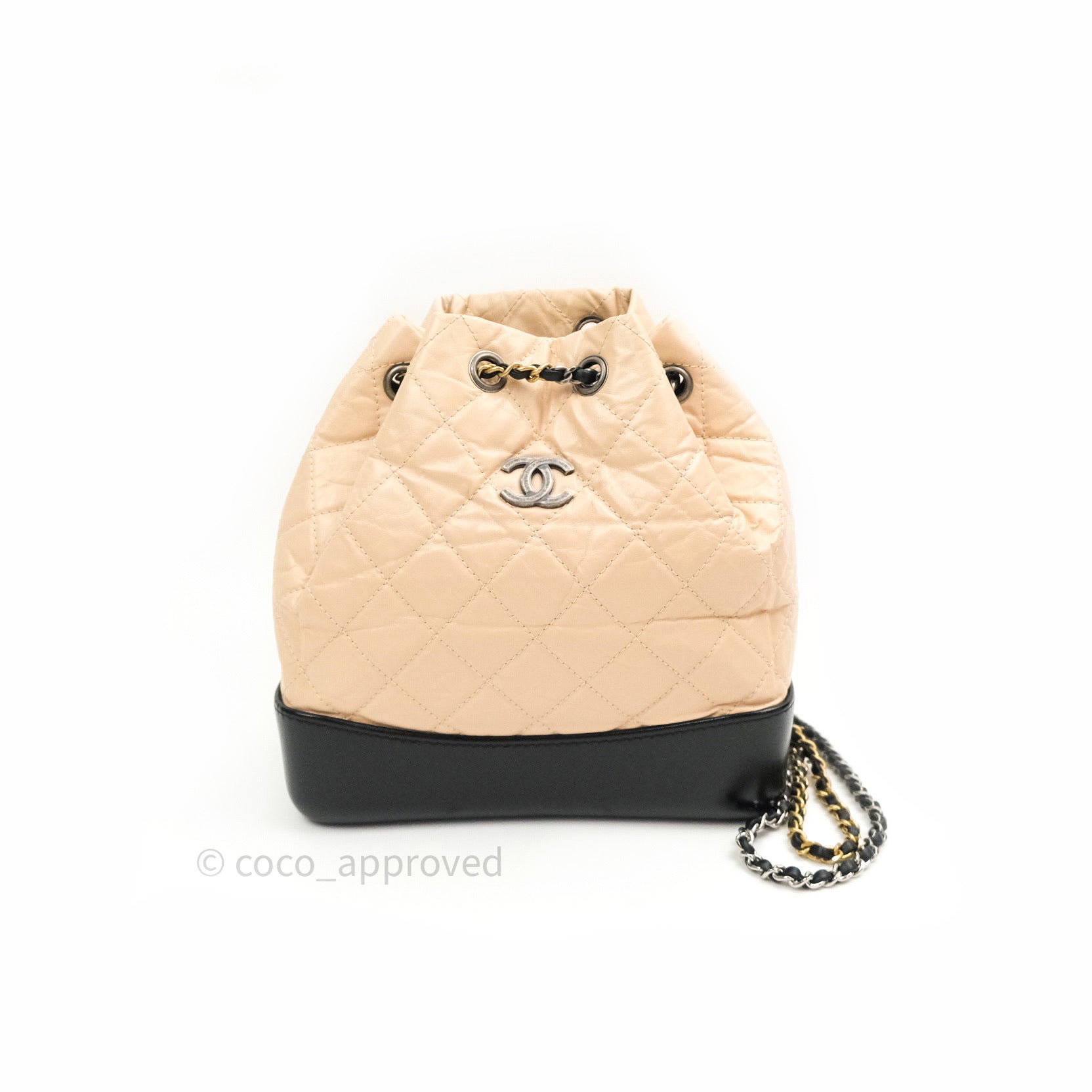 CHANEL Aged Calfskin Quilted Small Gabrielle Backpack Beige Black