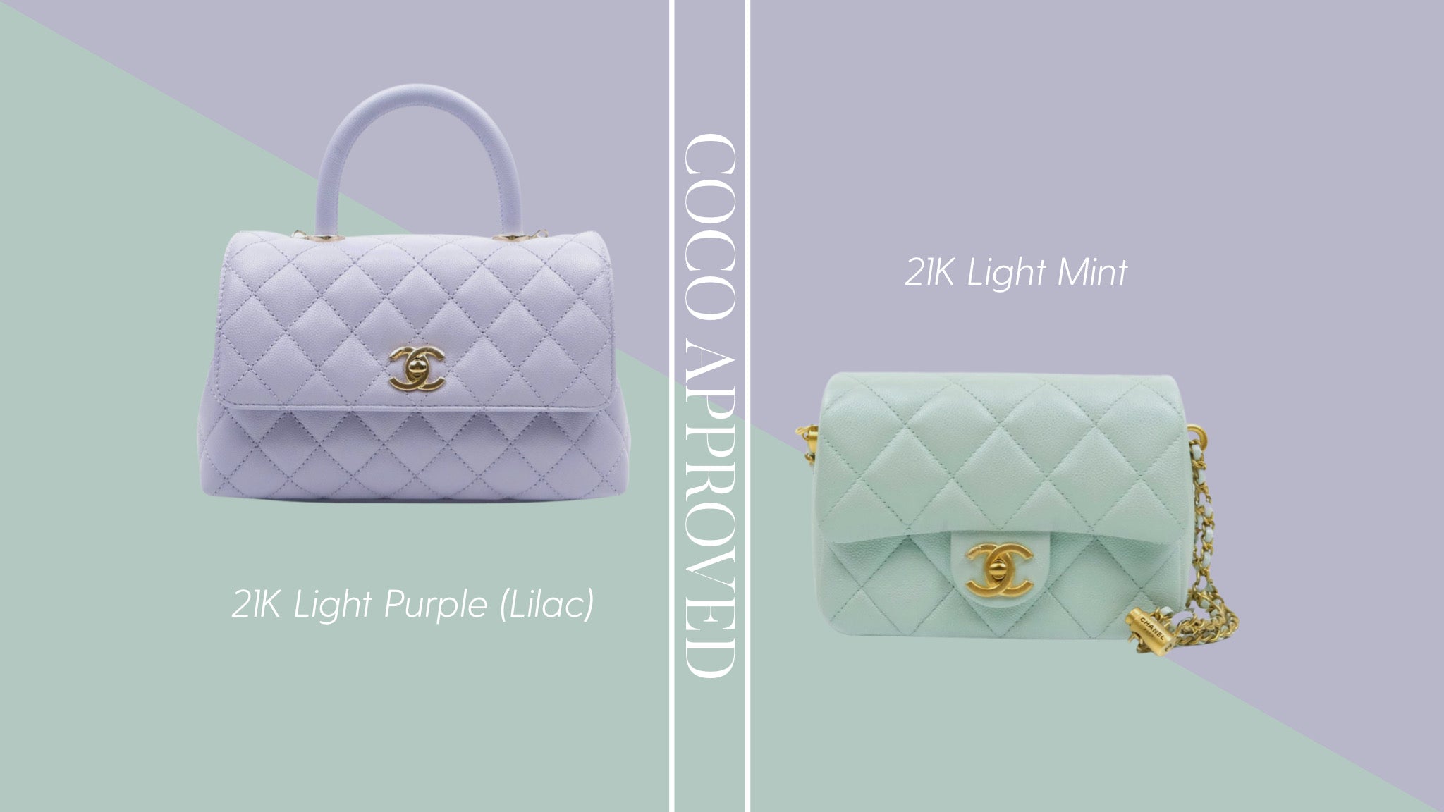 Chanel's 21k small purple coco handle vs 21b lilac pearl crush