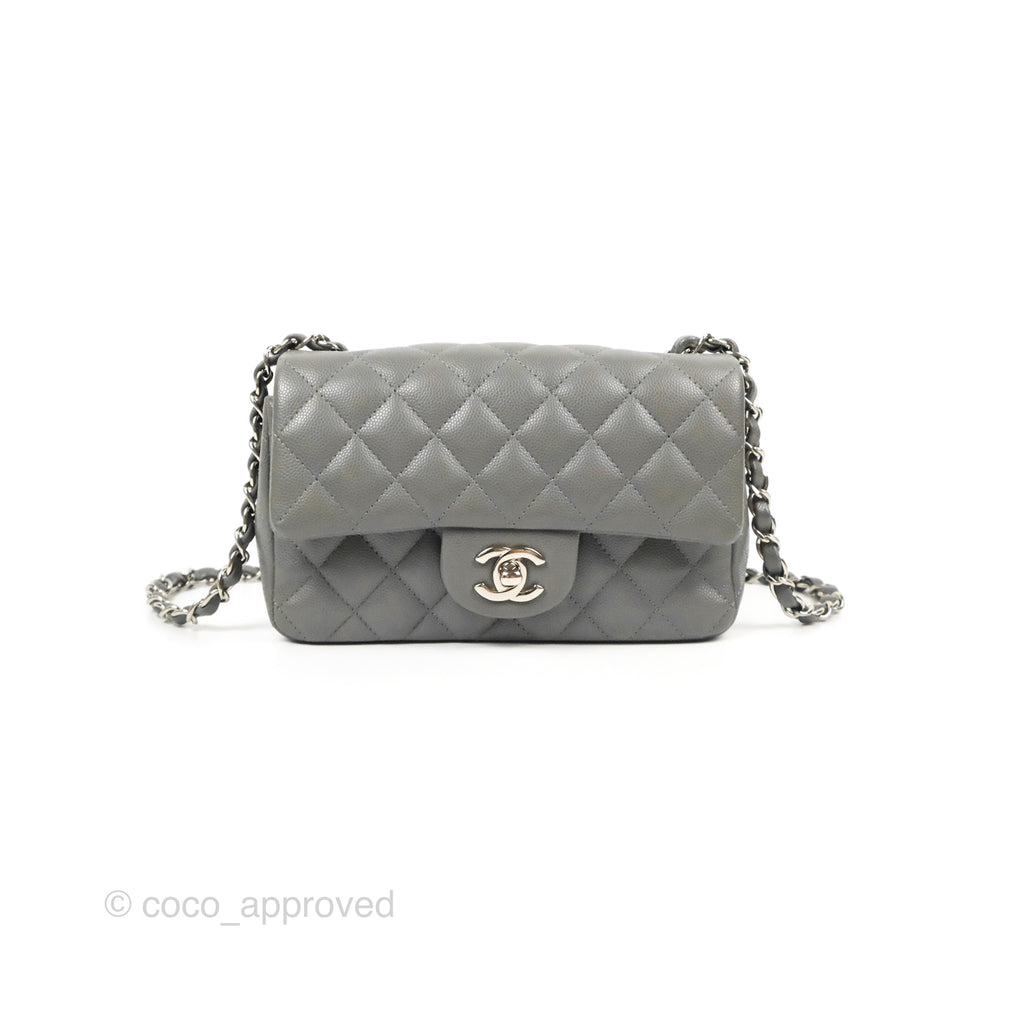 Chanel Quilted Mini Rectangular Flap Grey Caviar Silver Hardware