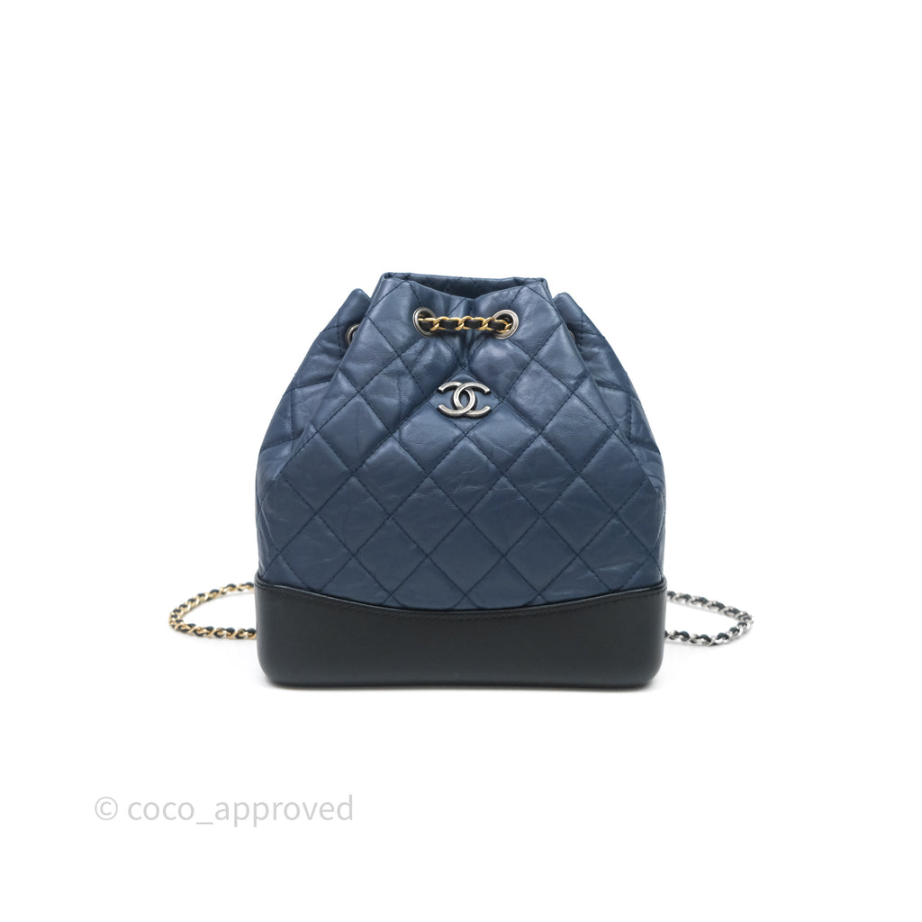 Chanel Small Gabrielle Backpack Quilted Navy Black Aged Calfskin