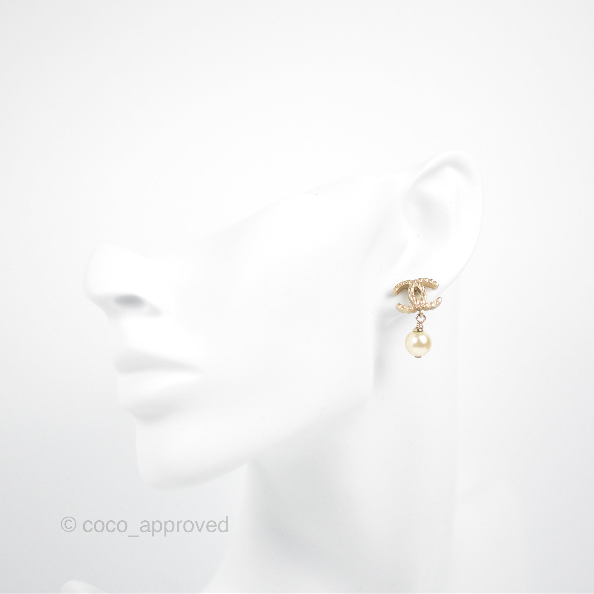 Chanel CC Crystal Pearl Hoop Earrings Gold Tone 21C