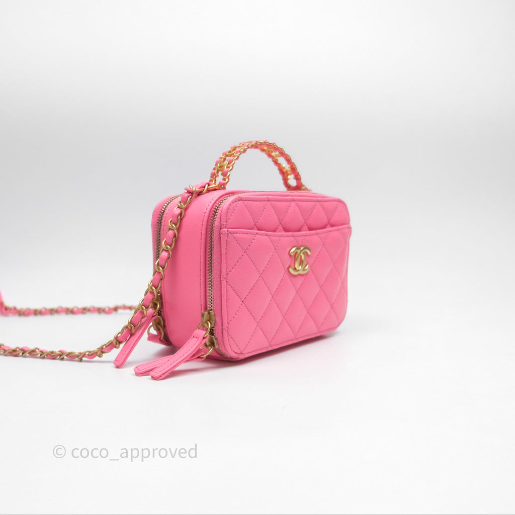 Chanel Quilted Pick Me Up Small Vanity Case Hot Pink Caviar Aged Gold Hardware